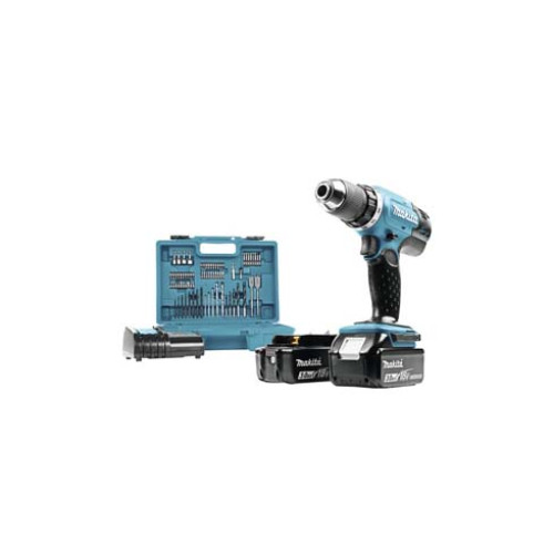 MAKITA Accu schroefboormachine set DDF453SFX1 (incl. 2 accu's, lader, koffer en 74-delige accessoireset)